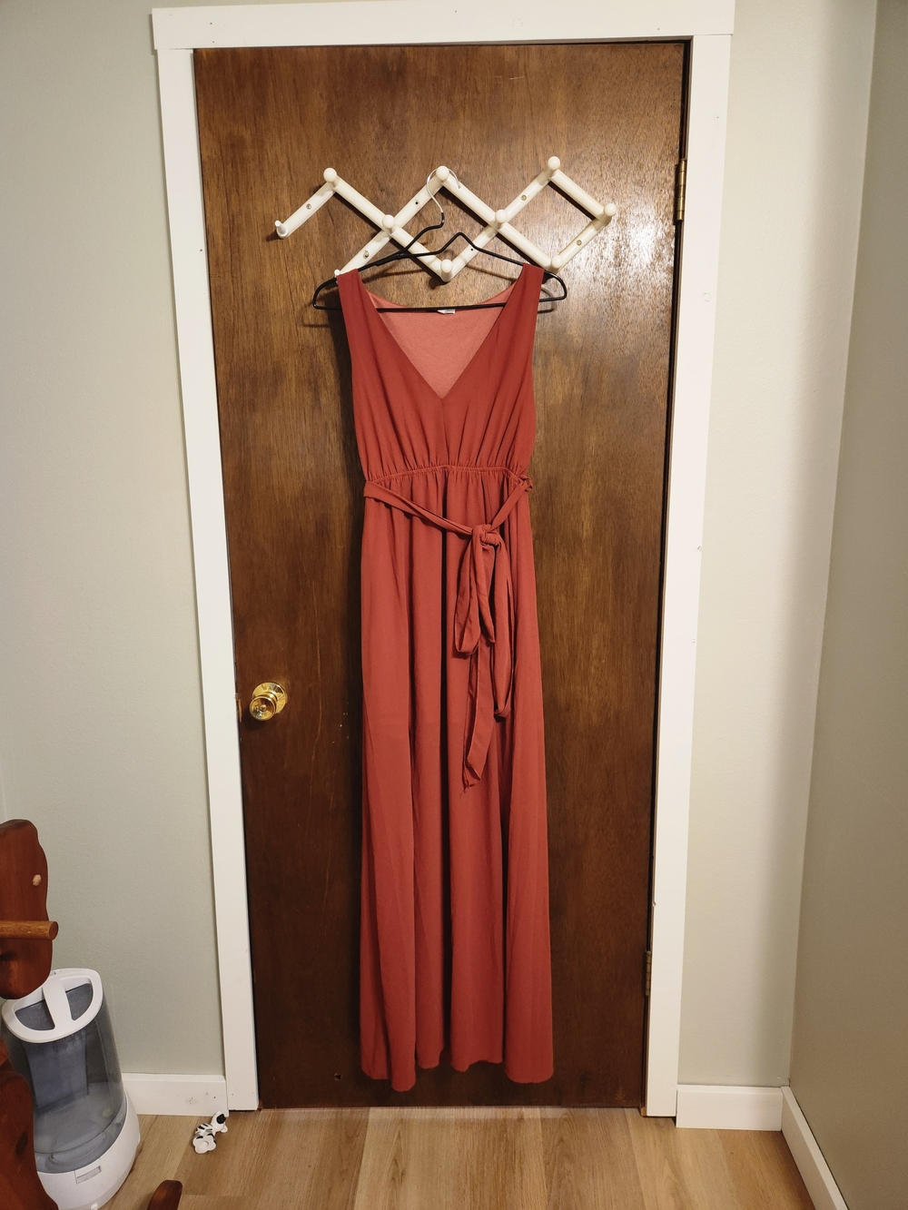 Baltic Born Rust Maxi Dress with V-Neck and Waist Tie